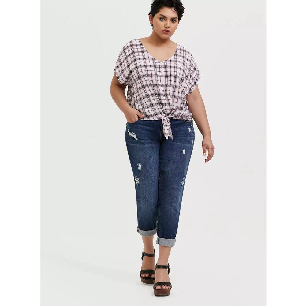✨2/$20 Torrid Challis Tie Front Dolman Midi Top Semi-Sheer Plaid Plus Size 1 1X